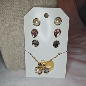 Gold and White Earrings Set with Stud Design